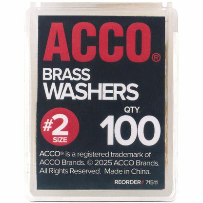 ACCO Brass Fastener Washers - 0.5" Diameter - Corrosion Resistant - Brass - 100 / Box