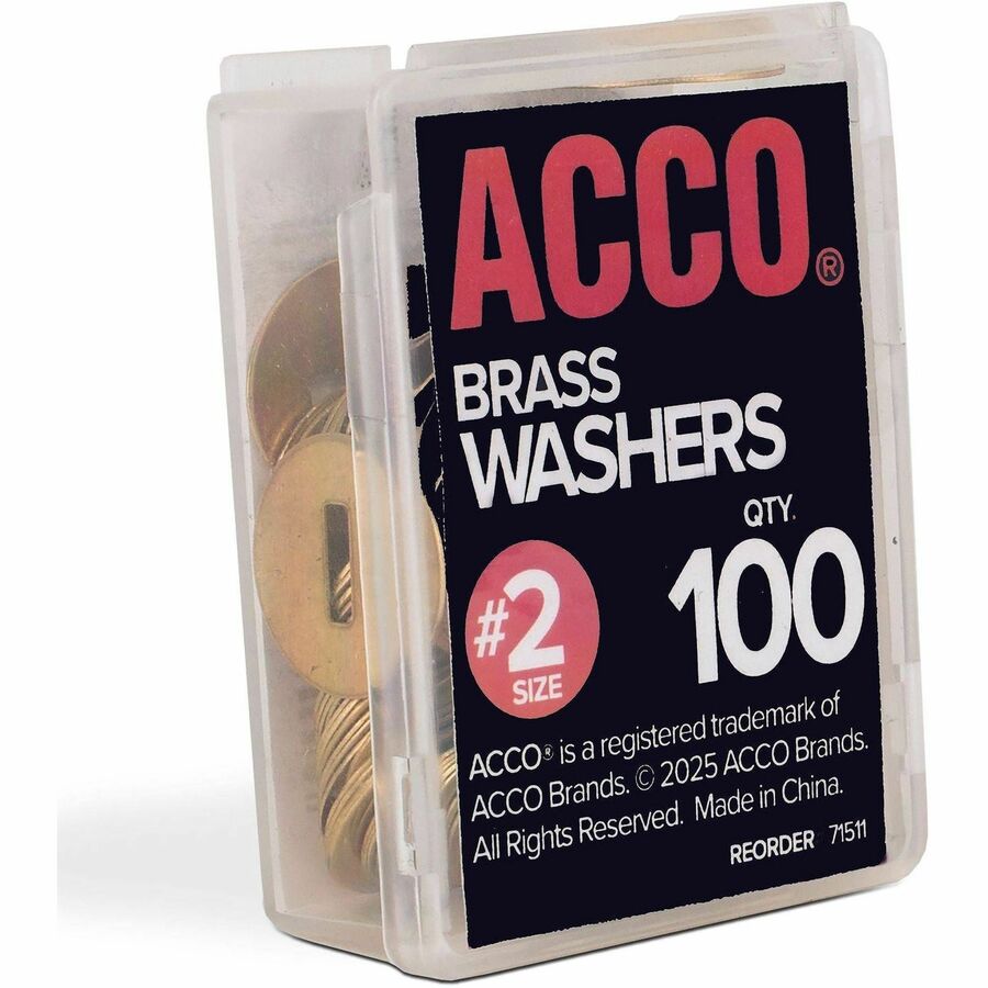 ACCO Brass Fastener Washers - 0.5" Diameter - Corrosion Resistant - Brass - 100 / Box