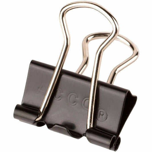 ACCO Mini Foldback Binder Clips - Mini - 0.5" Width - 0.25" Size Capacity - Black, Silver - Steel - 12 / Dozen