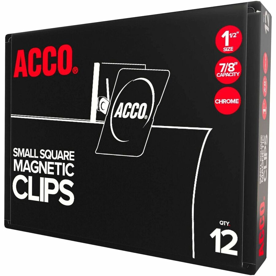 ACCO Square Magnetic Clip - Small - 1.5" Length - 0.88" Size Capacity - Magnetic, Rust Resistant - Silver - Metal, Chrom