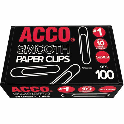ACCO Premium Paper Clips - No. 1 - 10 Sheet Capacity - Strain Resistant, Galvanized, Corrosion Resistant - Silver - Meta