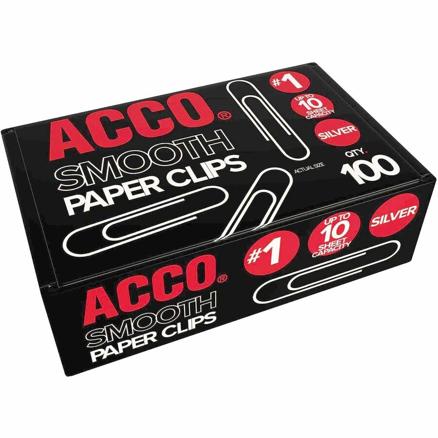 ACCO Premium Paper Clips - No. 1 - 10 Sheet Capacity - Strain Resistant, Galvanized, Corrosion Resistant - Silver - Meta