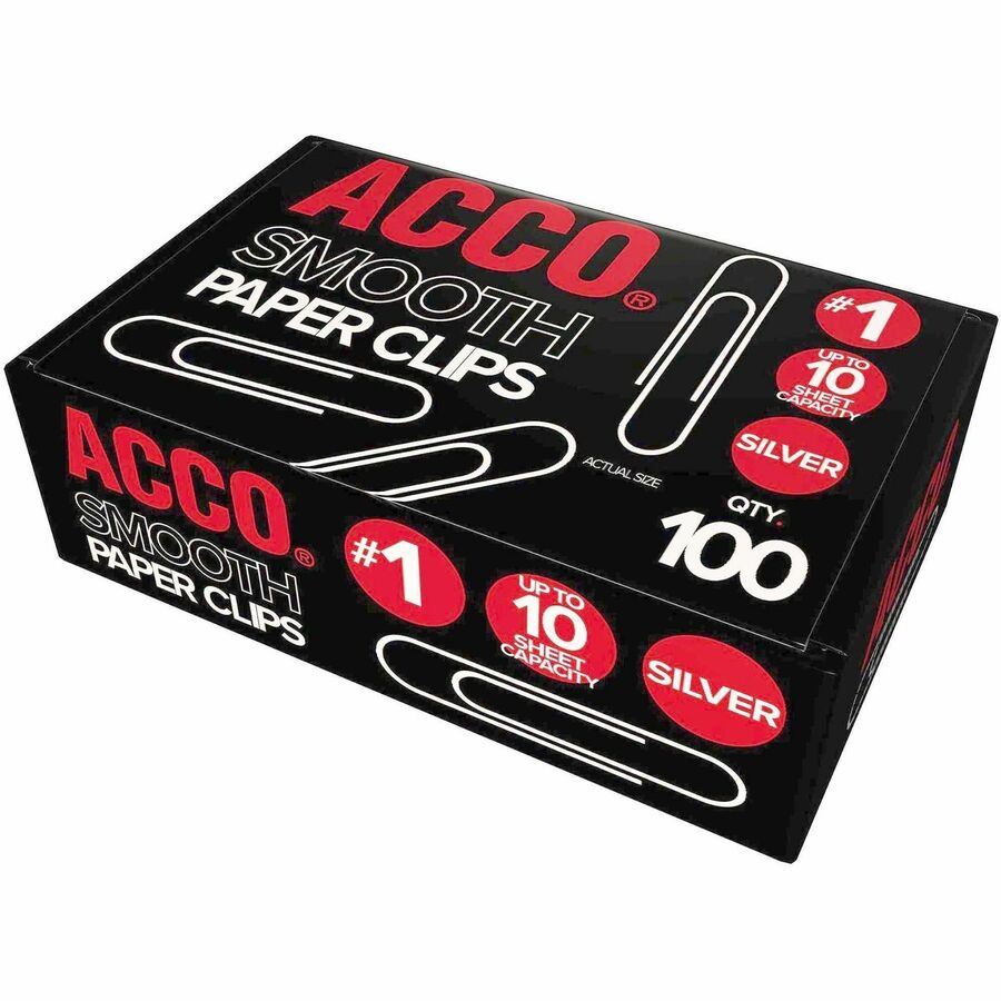 ACCO Premium Paper Clips - No. 1 - 10 Sheet Capacity - Strain Resistant, Galvanized, Corrosion Resistant - Silver - Meta