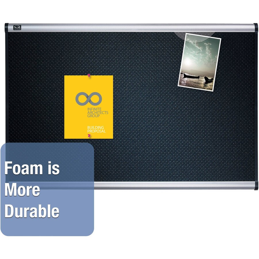 Quartet Prestige Embossed Bulletin Board - 24" Board Height x 36" Board Width - Black Foam Surface - Self-healing - Silv