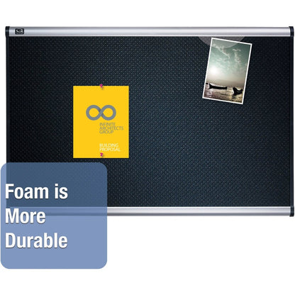 Quartet Prestige Embossed Bulletin Board - 24" Board Height x 36" Board Width - Black Foam Surface - Self-healing - Silv