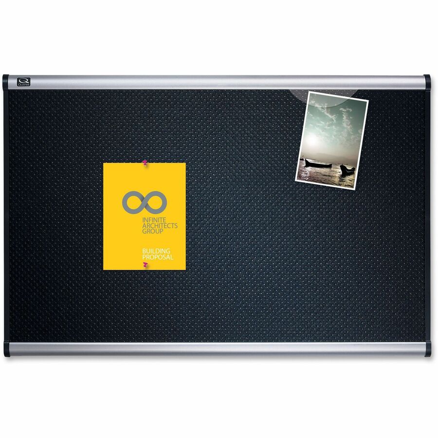 Quartet Prestige Embossed Foam Bulletin Board - 36" Board Height x 48" Board Width - Black Foam Surface - Self-healing -