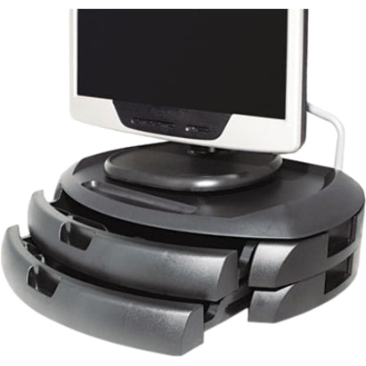 Kantek 2-Drawer Black Monitor Stand/Organizer - Flat Panel Display Type Supported - 5" Depth - Black - 1 Each