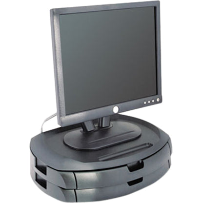 Kantek 2-Drawer Black Monitor Stand/Organizer - Flat Panel Display Type Supported - 5" Depth - Black - 1 Each