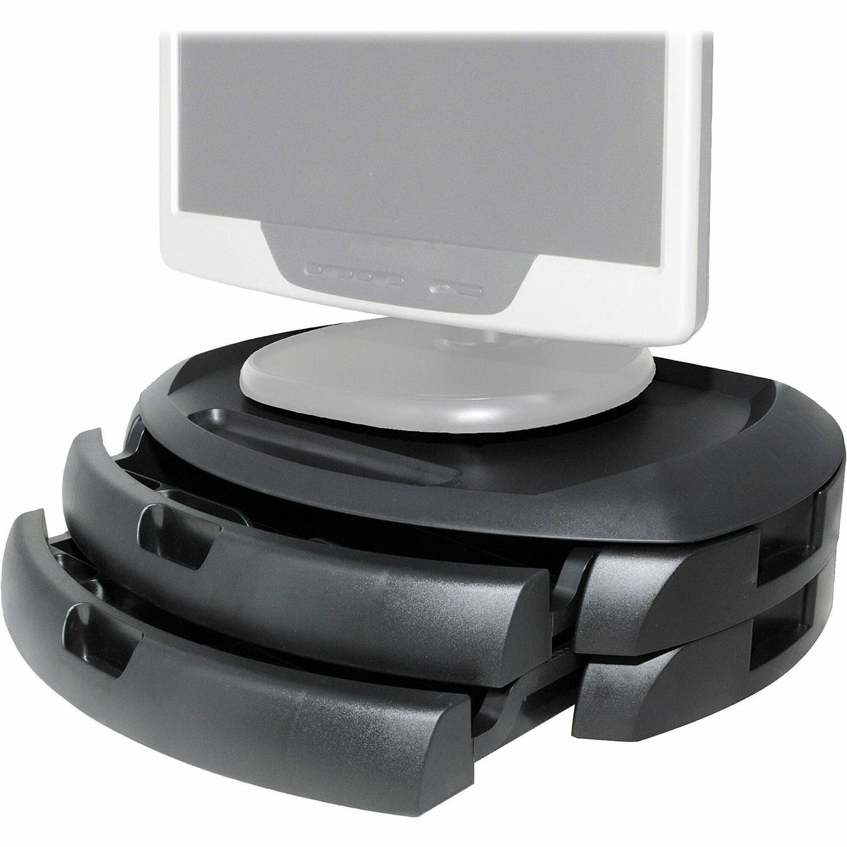Kantek 2-Drawer Black Monitor Stand/Organizer - Flat Panel Display Type Supported - 5" Depth - Black - 1 Each