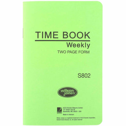 Wilson Jones Foreman's Time Book - Cloth Bound - 4.13" x 6.75" Sheet Size - White Sheet(s) - Green Cover - 1 Each