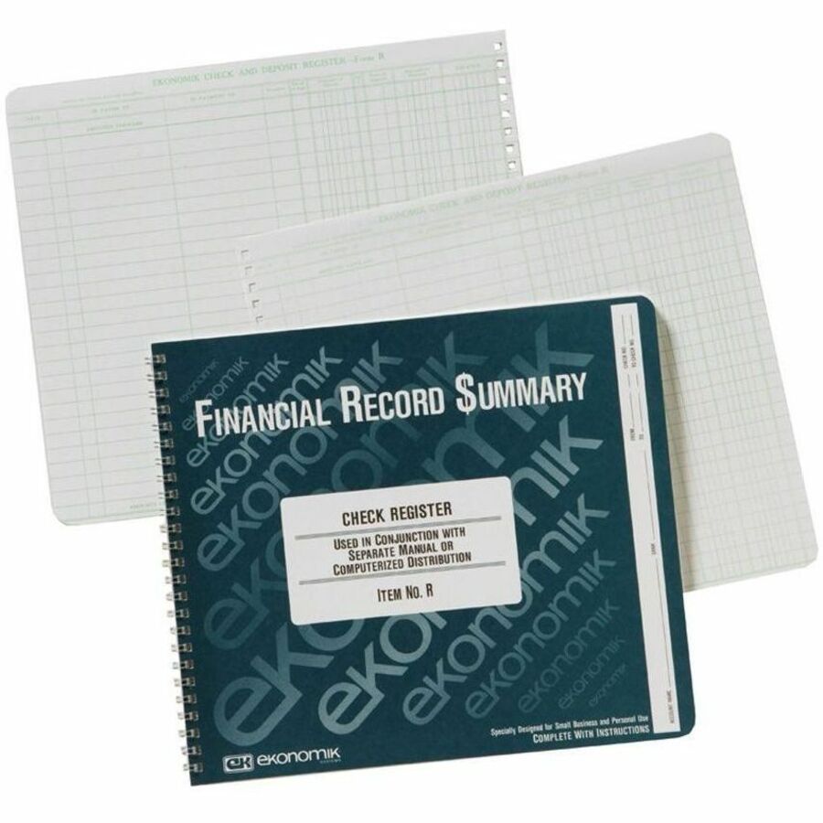 Ekonomik Standard Size Check Registry - 40 Sheet(s) - Wire Bound - 10" x 8.75" Sheet Size - White Sheet(s) - Green Print