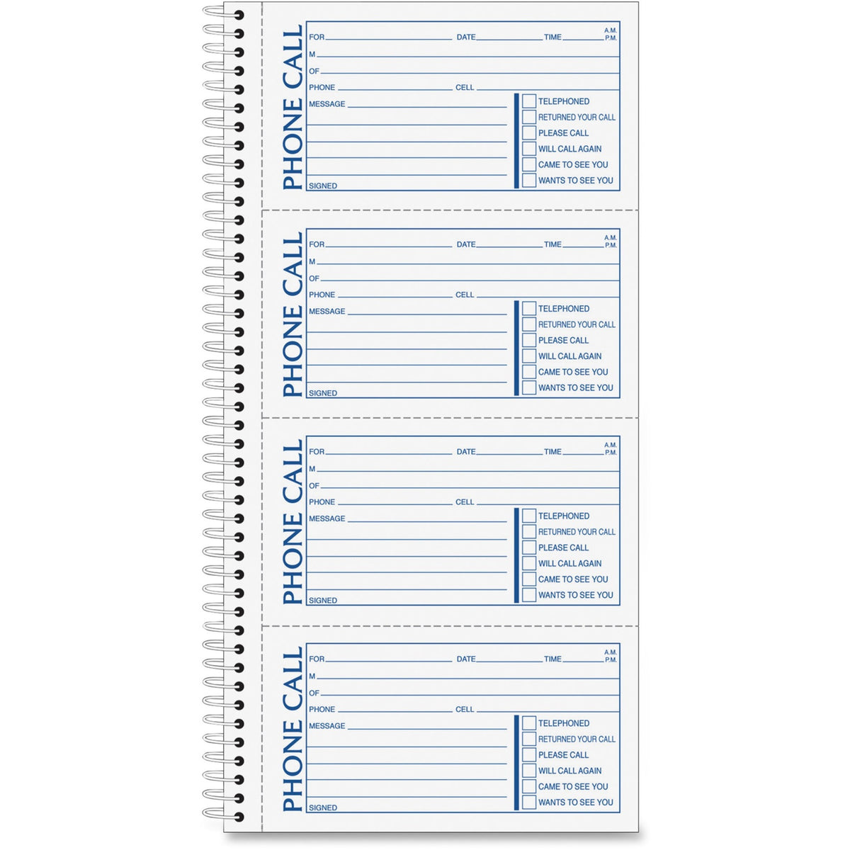 TOPS Telephone Message Book - Spiral Bound - 2 Part - Carbonless Copy - 2.75" x 5" Form Size - 11" x 5.50" Sheet Size - 