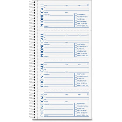 TOPS Telephone Message Book - Spiral Bound - 2 Part - Carbonless Copy - 2.75" x 5" Form Size - 11" x 5.50" Sheet Size - 