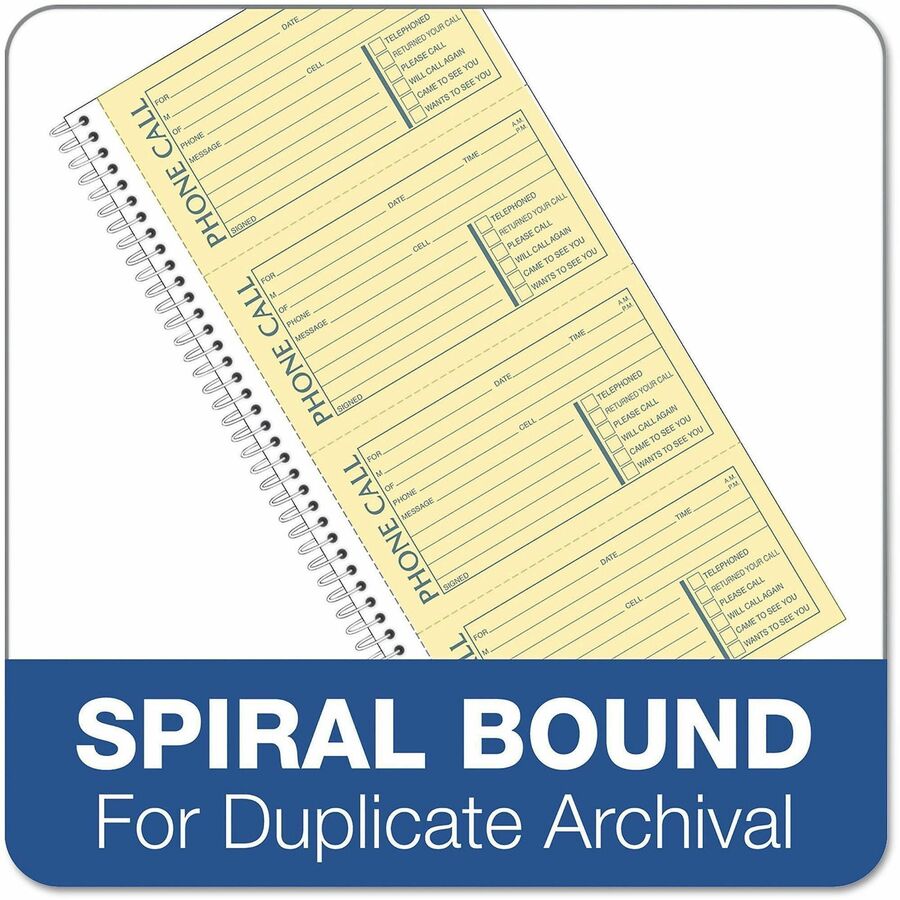 TOPS Telephone Message Book - Spiral Bound - 2 Part - Carbonless Copy - 2.75" x 5" Form Size - 11" x 5.50" Sheet Size - 