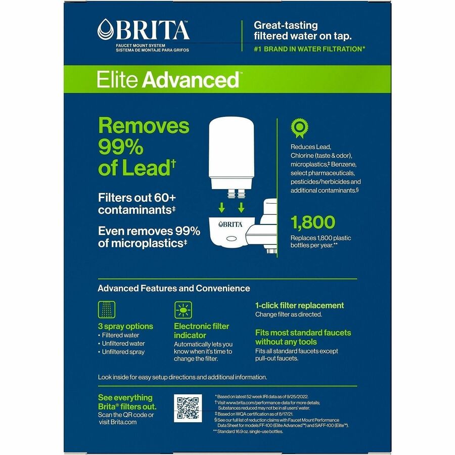 Brita Faucet Mount System with 1 Elite Advanced Replacement Filter - Faucet - 100 gal Filter Life (Water Capacity) - 1 E