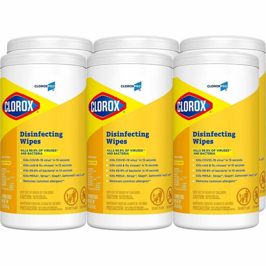 CloroxPro™ Disinfecting Wipes - For Multipurpose, Multi Surface - Ready-To-Use - Wipe - Lemon Fresh Scent - 6 / Carton
