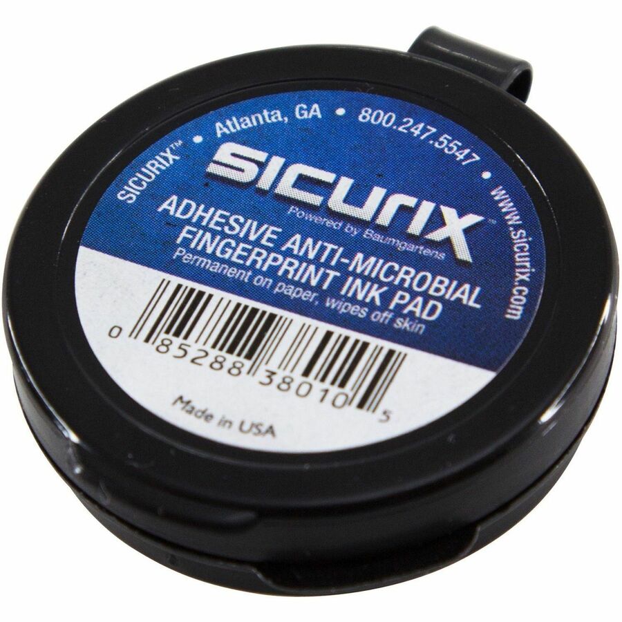 SICURIX Inkless Fingerprint Pad with Adhesive BLACK (38010) - 1.5" Height x 1.5" Width x 1.5" Depth - Black Ink - Black 