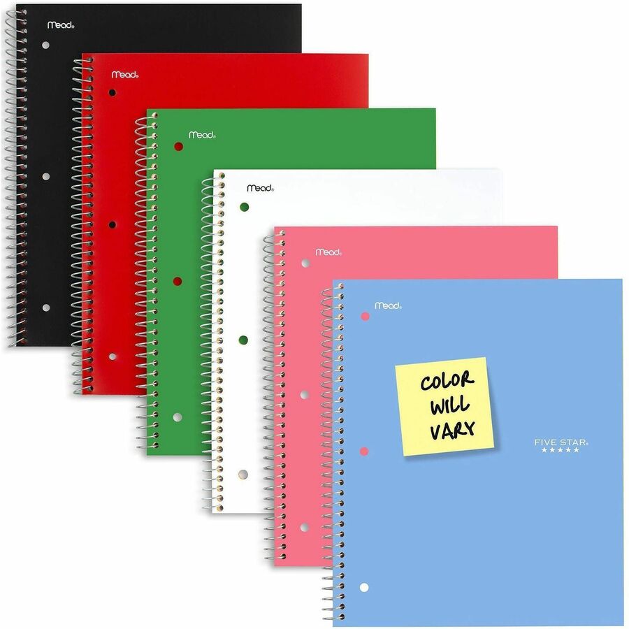 Mead Five-Star Wirebound 5-Subject Notebook - 200 Sheets - Wire Bound - 11" x 8 1/2" Sheet Size - White Paper - Assorted