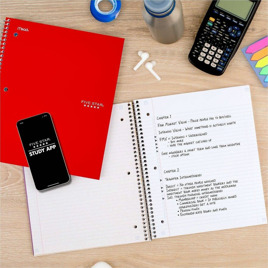 Mead Five-Star Wirebound 5-Subject Notebook - 200 Sheets - Wire Bound - 11" x 8 1/2" Sheet Size - White Paper - Assorted