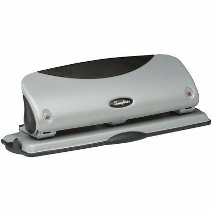 Swingline EasyView Desktop Punch - 3 Punch Head(s) - 12 Sheet - 9/32" Punch Size - Black, Silver