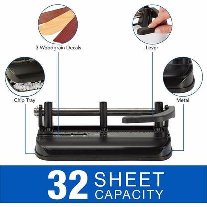 Swingline Lever Handle Heavy-Duty Punch - 7 Punch Head(s) - 32 Sheet - 9/32" , 11/32" , 13/32" Punch Size - Metal - Blac