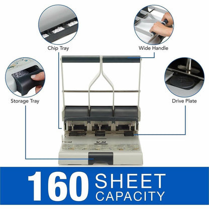 Swingline Manual Punch - 3 Punch Head(s) - 160 Sheet - 9/32" , 11/32" Punch Size - Metal - Gray