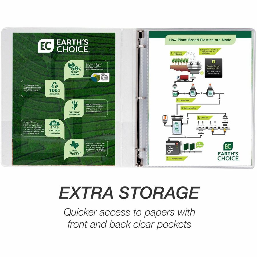 Samsill Earth's Choice Plant-based Durable View Binder - 1/2" Binder Capacity - Letter - 8 1/2" x 11" Sheet Size - 100 S