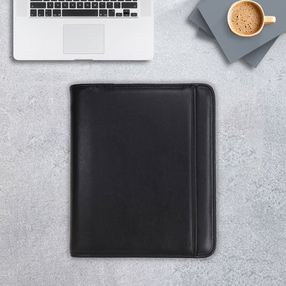 Samsill Letter Pad Folio - 8 1/2" x 11" - 3 Fastener - 1" for Folder - 2 Exterior, Internal Pocket - Vinyl, Metal - Blac