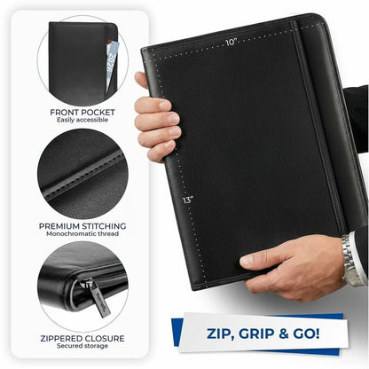 Samsill Letter Pad Folio - 8 1/2" x 11" - 6 Exterior, Internal Pocket - Vinyl, Polyvinyl Chloride (PVC) - Black - 1 Each