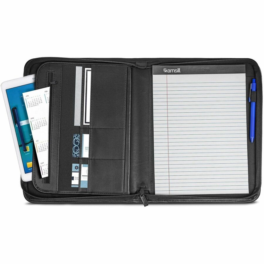 Samsill Letter Pad Folio - 8 1/2" x 11" - 6 Exterior, Internal Pocket - Vinyl, Polyvinyl Chloride (PVC) - Black - 1 Each