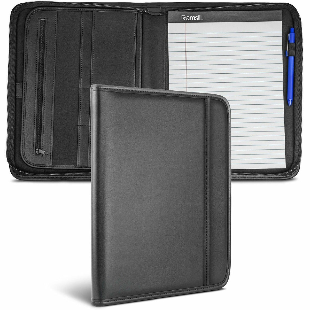 Samsill Letter Pad Folio - 8 1/2" x 11" - 6 Exterior, Internal Pocket - Vinyl, Polyvinyl Chloride (PVC) - Black - 1 Each