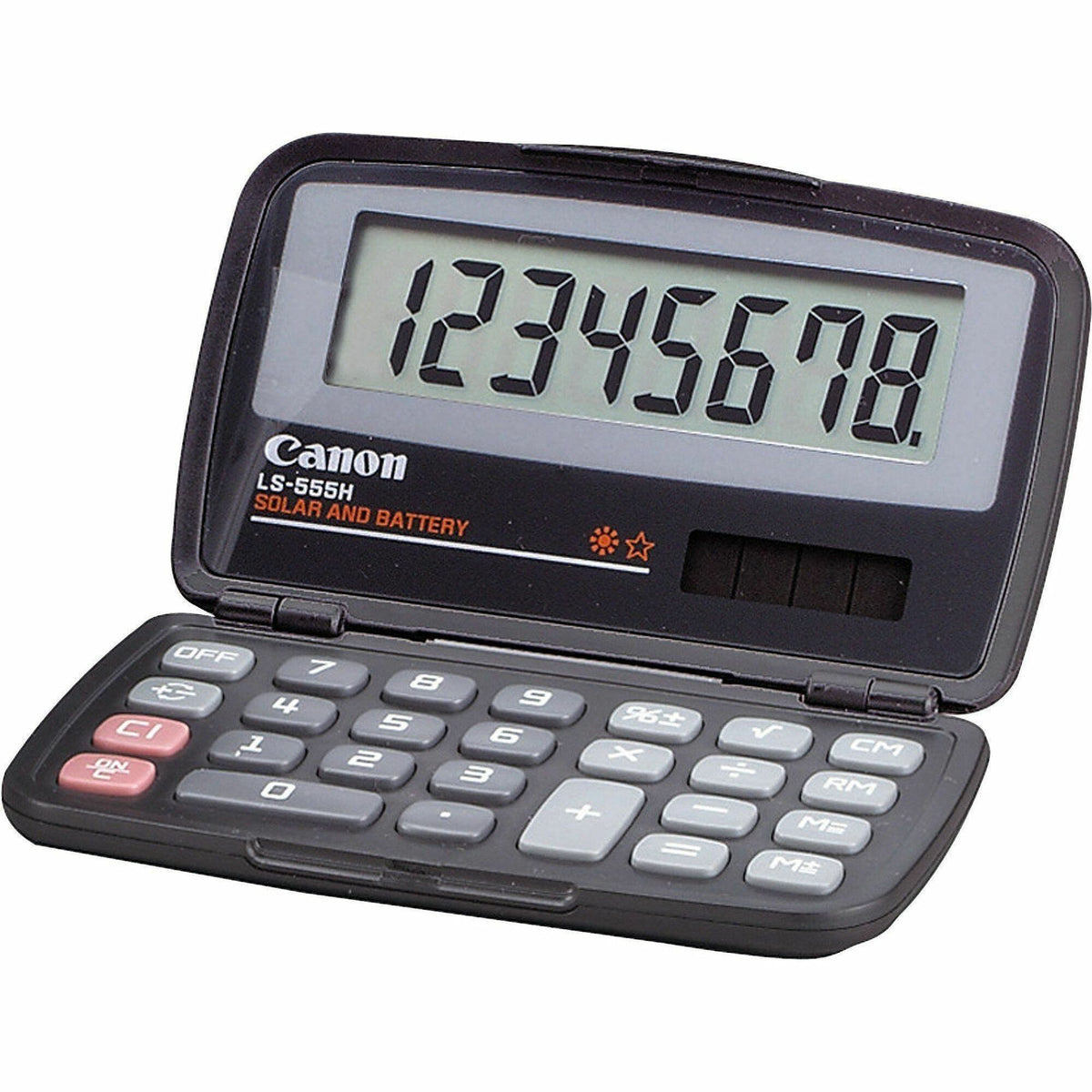 Canon LS555H Wallet Calculator - Hard Shell Cover, Auto Power Off - 8 Digits - LCD - Battery/Solar Powered - 1 Each