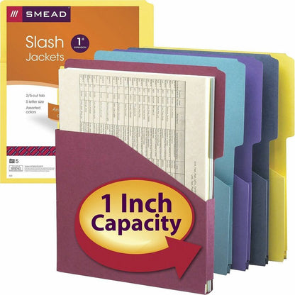 Smead Organized Up 2/5 Tab Cut Letter Recycled File Jacket - 8 1/2" x 11" - 1" Expansion - 11 pt. - Assorted - Unpunched