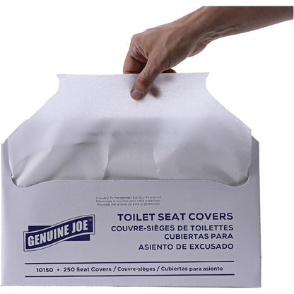 Genuine Joe Half-fold Toilet Seat Covers - Half-fold - For Public Toilet - White - 250/Pack - 10 / Carton