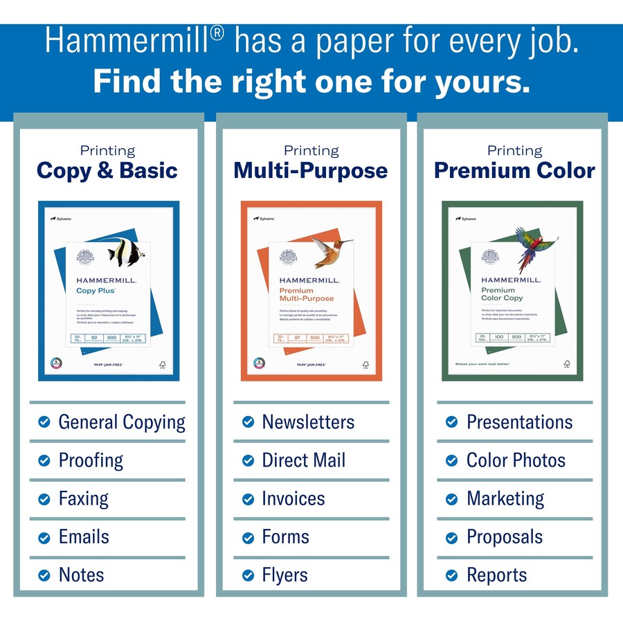 Hammermill Great White Recycled Copy Paper - White - 92 Brightness - Letter - 8 1/2" x 11" - 20 lb Basis Weight - 10 / C
