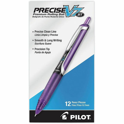 Pilot Precise V7 RT Fine Premium Retractable Rolling Ball Pens - 0.7 mm Fine Pen Point - Refillable - Retractable - Purp