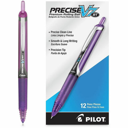 Pilot Precise V7 RT Fine Premium Retractable Rolling Ball Pens - 0.7 mm Fine Pen Point - Refillable - Retractable - Purp