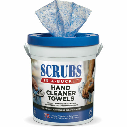 SCRUBS In-A-Bucket Hand Cleaner Towels - 12" Width x 10" Length - Blue - 72/Tub - 1 Each
