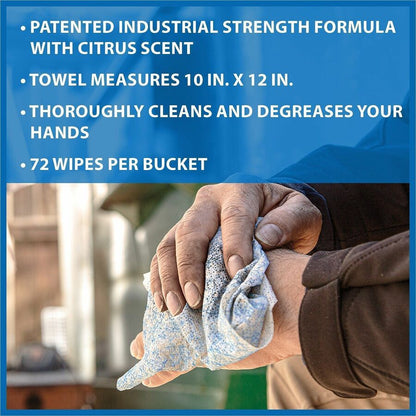 SCRUBS In-A-Bucket Hand Cleaner Towels - 12" Width x 10" Length - Blue - 72/Tub - 1 Each