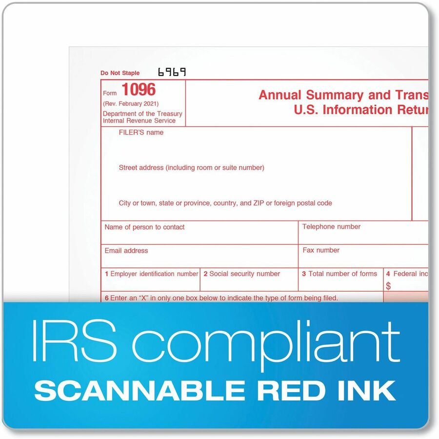 TOPS 1096 Tax Form - 2 Part - Carbonless Copy - 8.50" x 11" Sheet Size - White - White Sheet(s) - 10 / Pack