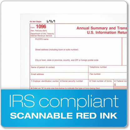 TOPS 1096 Tax Form - 2 Part - Carbonless Copy - 8.50" x 11" Sheet Size - White - White Sheet(s) - 10 / Pack