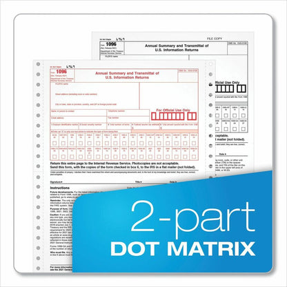 TOPS 1096 Tax Form - 2 Part - Carbonless Copy - 8.50" x 11" Sheet Size - White - White Sheet(s) - 10 / Pack