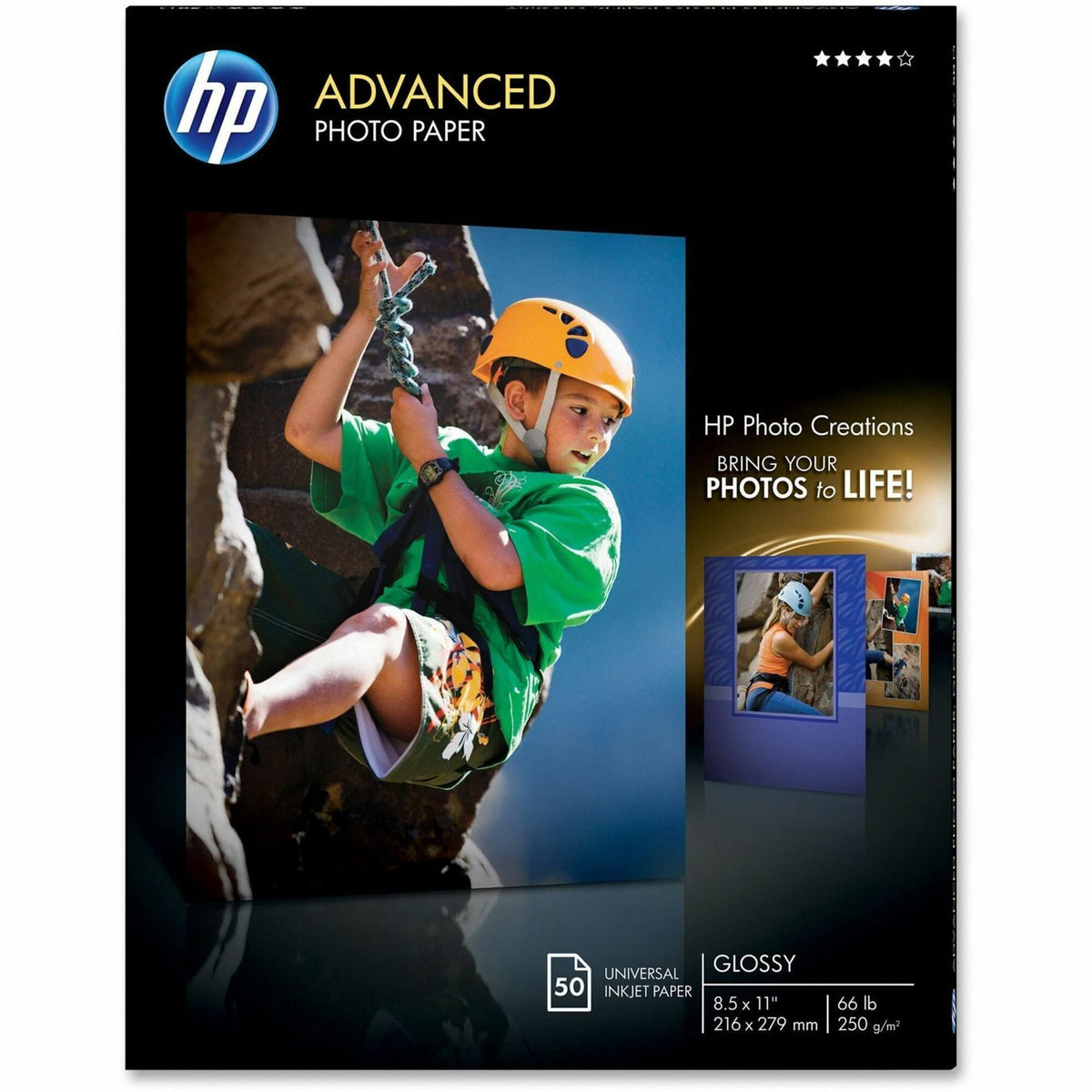 HP Advanced Glossy Photo Paper - Letter - 8 1/2" x 11" - 66 lb Basis Weight - Glossy - 1 Pack