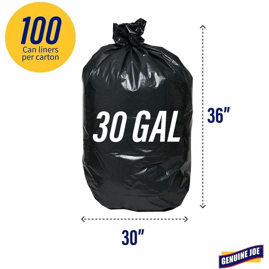 Genuine Joe Heavy-Duty Trash Can Liners - Medium Size - 30 gal Capacity - 36" Length x 30" Width x 1.50 mil (38 Micron) 