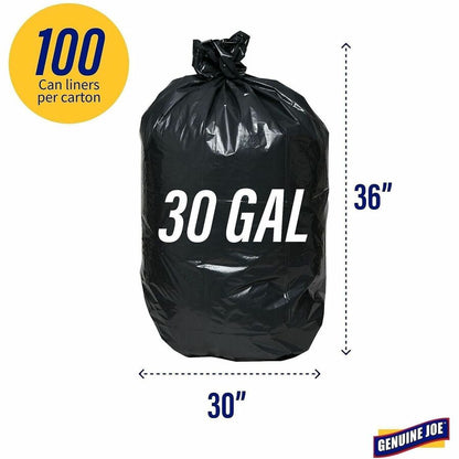 Genuine Joe Heavy-Duty Trash Can Liners - Medium Size - 30 gal Capacity - 36" Length x 30" Width x 1.50 mil (38 Micron) 