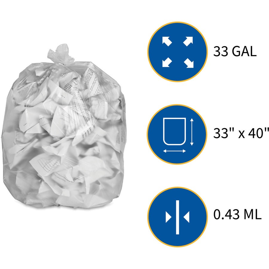 Genuine Joe High-Density Can Liners - Medium Size - 33 gal Capacity - 40" Length x 33" Width x 0.43 mil (11 Micron) Thic