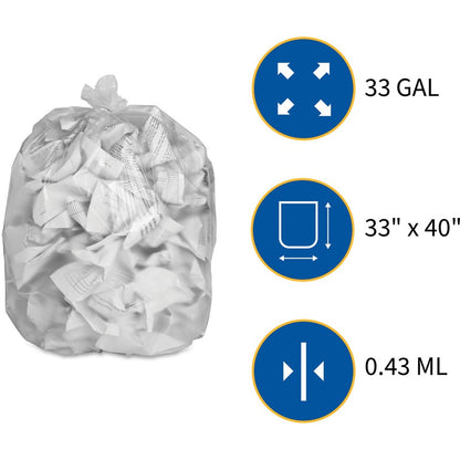 Genuine Joe High-Density Can Liners - Medium Size - 33 gal Capacity - 40" Length x 33" Width x 0.43 mil (11 Micron) Thic