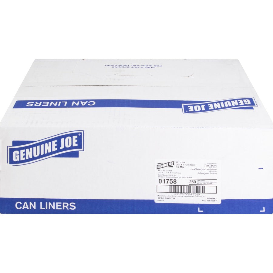 Genuine Joe High-density Can Liners - Large Size - 45 gal Capacity - 48" Length x 40" Width x 0.63 mil (16 Micron) Thick