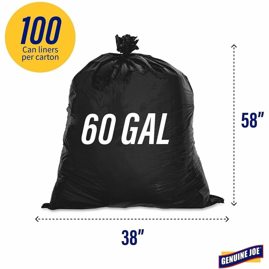 Genuine Joe Linear Low Density Can Liners - Extra Large Size - 60 gal Capacity - 100 / Carton