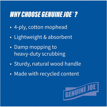 Genuine Joe Wood Handle Complete Wet Mop - 60" Width x 0.94" Height Cotton Head - Wood Handle - 1 Each